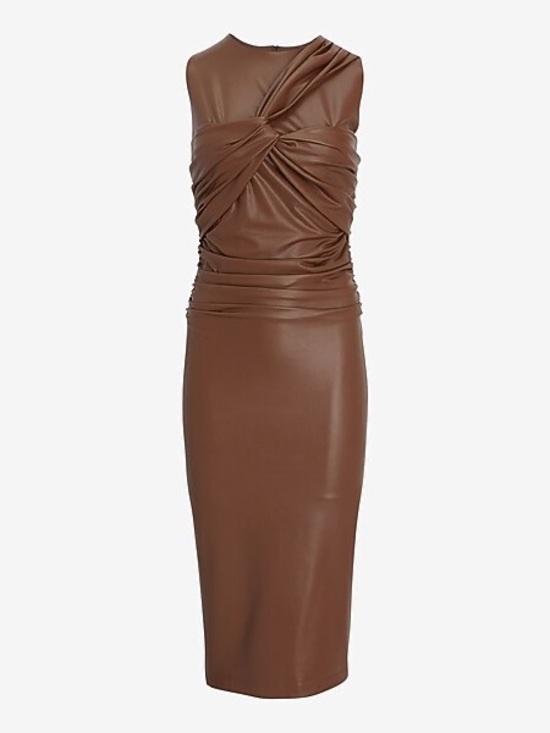 Express Dresses & Skirts - Express Body Contour Faux Leather Twist Front Midi Dress With Built-In Shapewear
